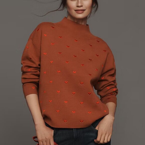 Anthropologie The Carys Mock-Neck Sweater by Maeve Cedar Hearts Size S NWT - Picture 1 of 8